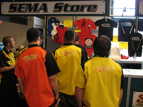 lines to buy SEMA branded merch contrasted with industry counterparts