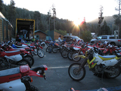 a light coating of frost blankets the bikes at dawn