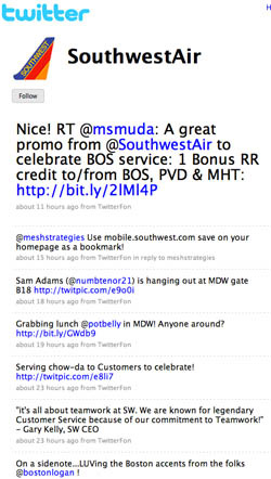 constant stream of informal thoughts keeps SWA travelers informed, at ease